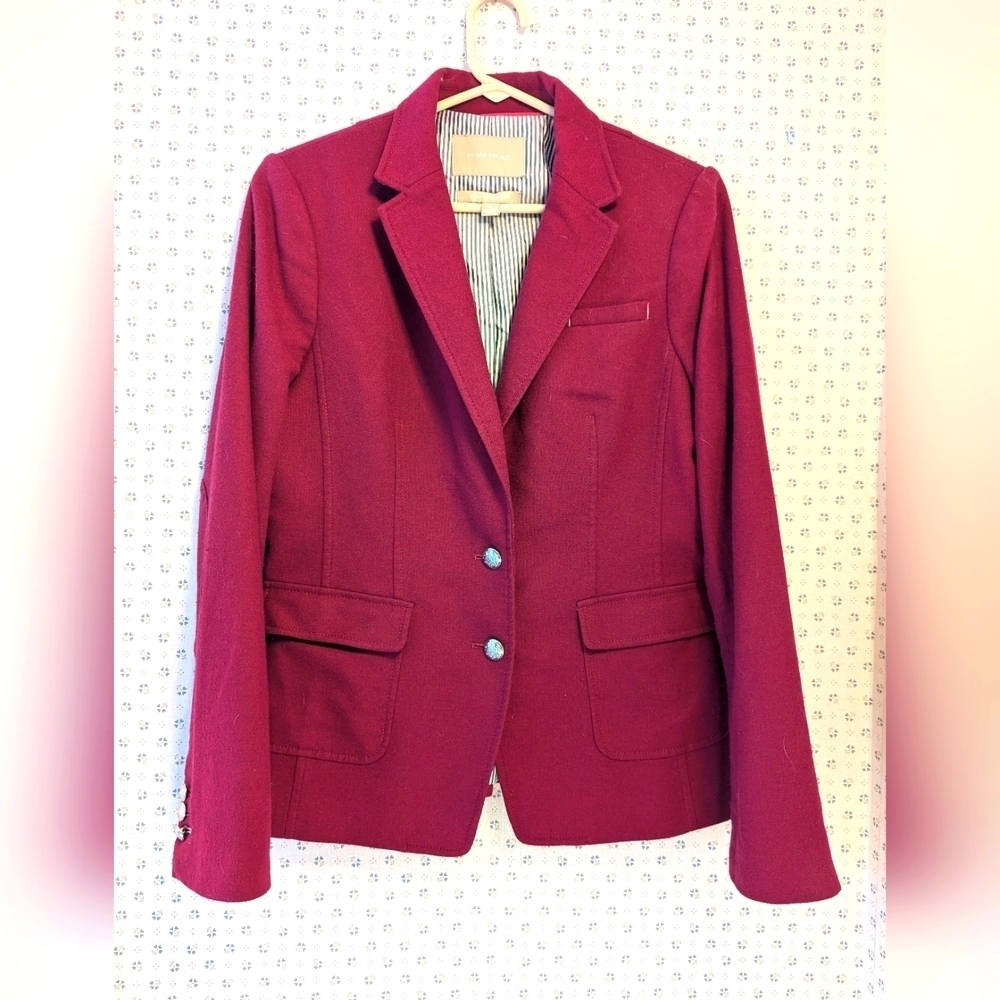 ♥️ Banana Republic Blazer Jacket Burgundy striped lining, 10 Italian fabric NWOT